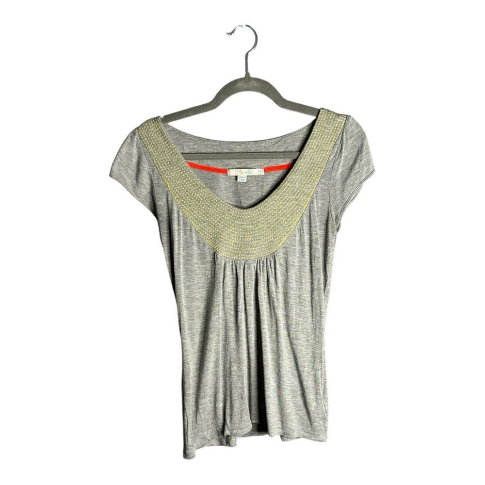 Boden Gray Top With Yellow Stitching Detail & Cap Sleeves Size 4